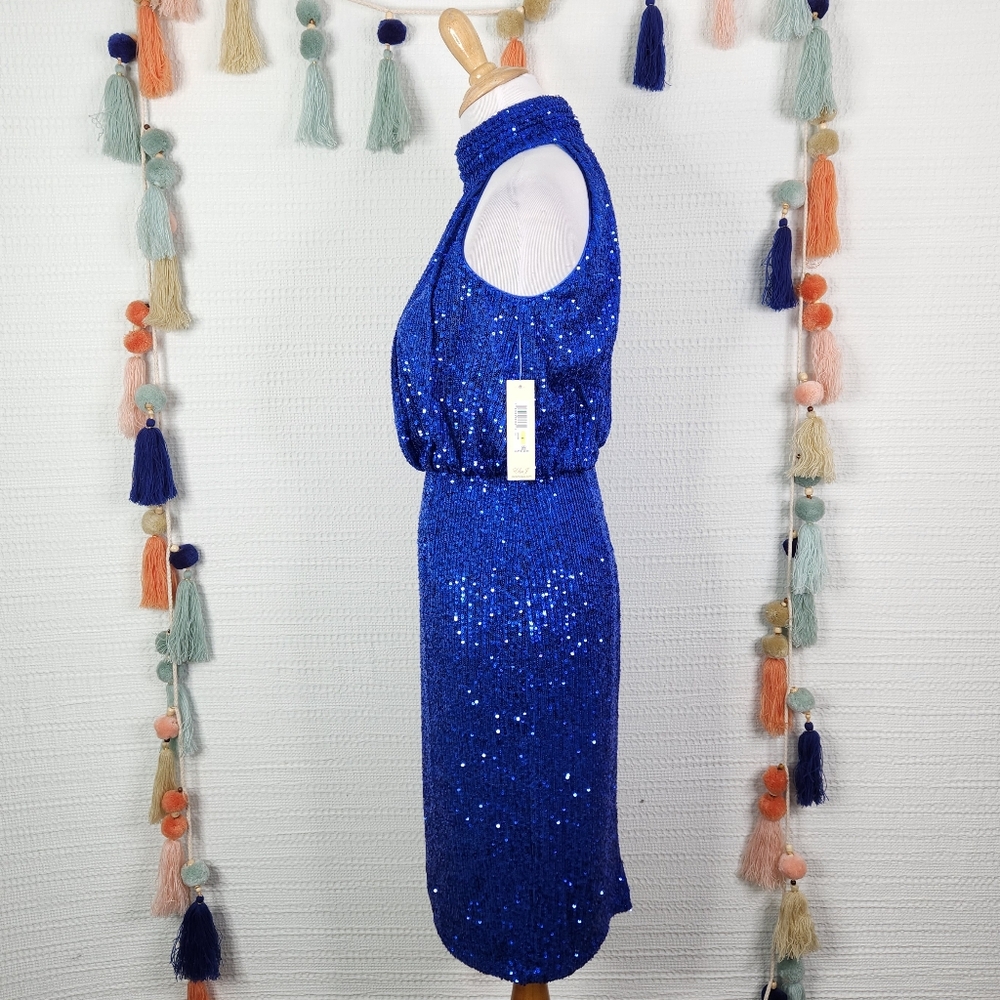 Eliza J Blue Sequin Halter Midi Dress - Picture 6 of 9